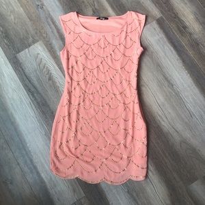 Peach Mini- Dress with Scallop Trim